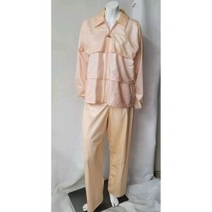 Duckster Vintage Jacket Pant Rainsuit‎ Set Womens L Irridescent Peachy Pink USA
